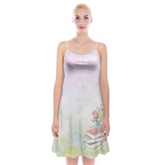 Romantic Watercolor Books And Flowers Spaghetti Strap Velvet Dress