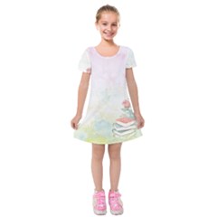 Romantic Watercolor Books And Flowers Kids  Short Sleeve Velvet Dress