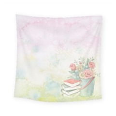 Romantic Watercolor Books And Flowers Square Tapestry (small)