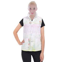 Romantic Watercolor Books And Flowers Women s Button Up Puffer Vest