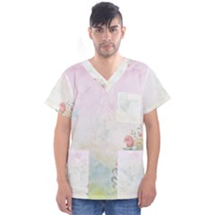 Romantic Watercolor Books And Flowers Men s V-neck Scrub Top