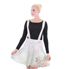 Romantic Watercolor Books And Flowers Suspender Skater Skirt by paulaoliveiradesign