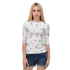 Floral Cute Girly Pattern Quarter Sleeve Raglan Tee