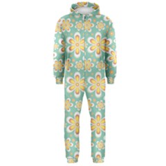 Seamless Pattern Blue Floral Hooded Jumpsuit (men) 