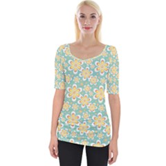 Seamless Pattern Blue Floral Wide Neckline Tee