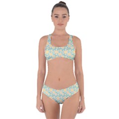 Seamless Pattern Blue Floral Criss Cross Bikini Set