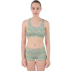 Seamless Pattern Blue Floral Work It Out Sports Bra Set