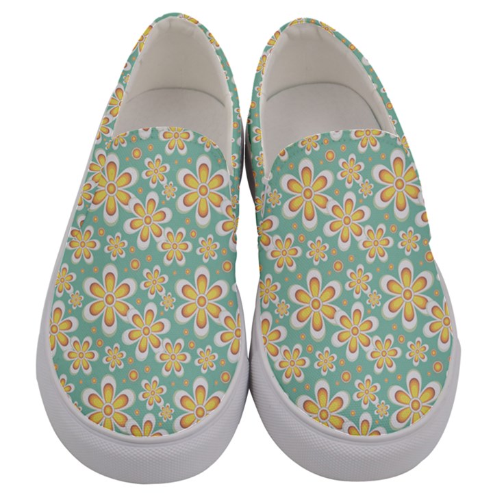 Seamless Pattern Blue Floral Men s Canvas Slip Ons