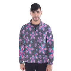 Seamless Pattern Purple Girly Floral Pattern Wind Breaker (men)