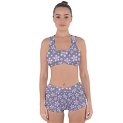 Seamless Pattern Purple Girly Floral Pattern Racerback Boyleg Bikini Set