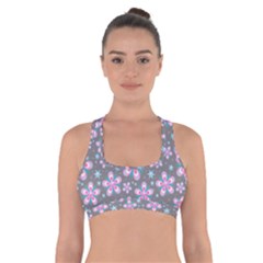 Seamless Pattern Purple Girly Floral Pattern Cross Back Sports Bra