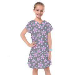 Seamless Pattern Purple Girly Floral Pattern Kids  Drop Waist Dress