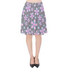 Seamless Pattern Purple Girly Floral Pattern Velvet High Waist Skirt