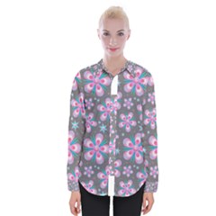 Seamless Pattern Purple Girly Floral Pattern Womens Long Sleeve Shirt