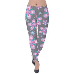 Seamless Pattern Purple Girly Floral Pattern Velvet Leggings