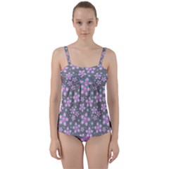 Seamless Pattern Purple Girly Floral Pattern Twist Front Tankini Set