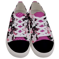 Magenta Polka Dots Florals Women s Low Top Canvas Sneakers