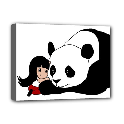 Girl And Panda Deluxe Canvas 16  X 12   by Valentinaart