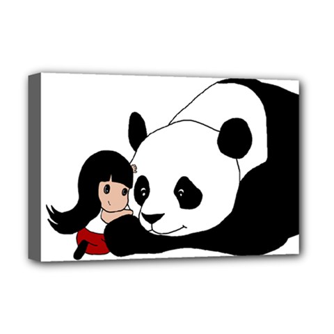 Girl And Panda Deluxe Canvas 18  X 12   by Valentinaart