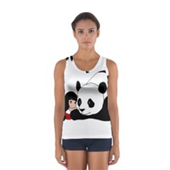 Girl And Panda Sport Tank Top  by Valentinaart