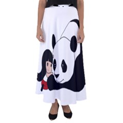 Girl And Panda Flared Maxi Skirt by Valentinaart