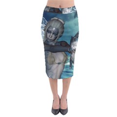 The Wonderful Water Fairy With Water Wings Midi Pencil Skirt by FantasyWorld7