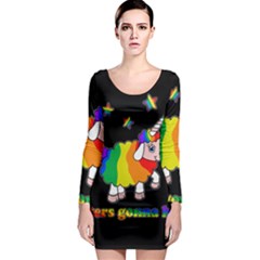 Unicorn Sheep Long Sleeve Bodycon Dress by Valentinaart