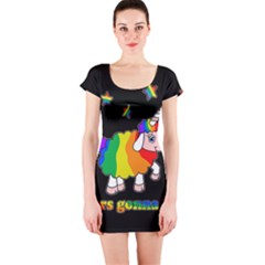 Unicorn Sheep Short Sleeve Bodycon Dress by Valentinaart