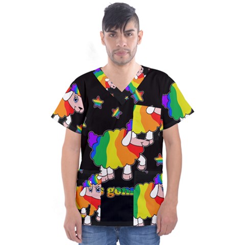 Unicorn Sheep Men s V-neck Scrub Top by Valentinaart