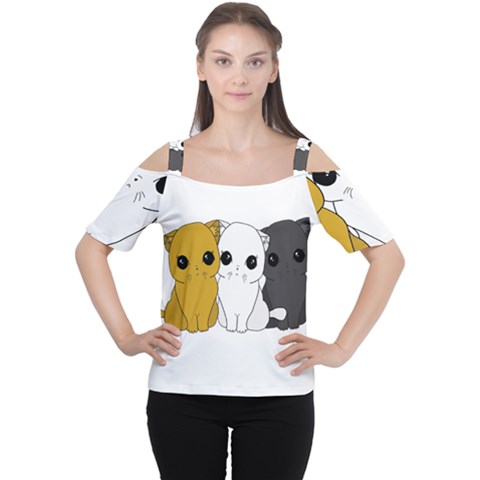 Cute Cats Cutout Shoulder Tee by Valentinaart