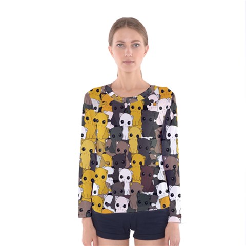 Cute Cats Pattern Women s Long Sleeve Tee by Valentinaart