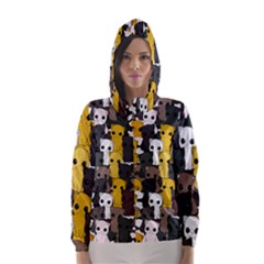 Cute Cats Pattern Hooded Wind Breaker (women) by Valentinaart