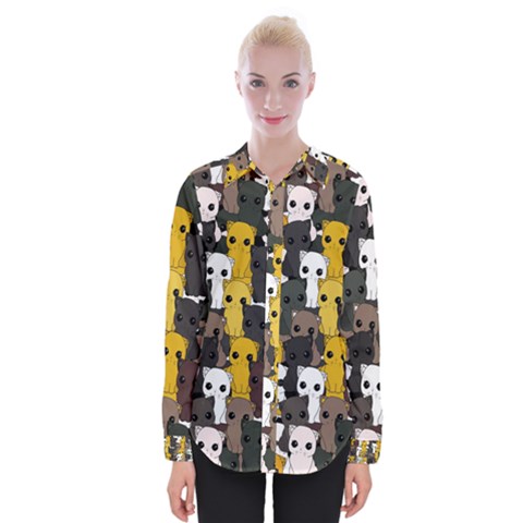 Cute Cats Pattern Womens Long Sleeve Shirt by Valentinaart