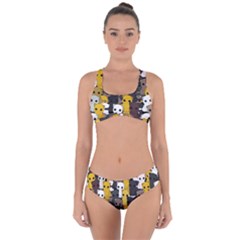 Cute Cats Pattern Criss Cross Bikini Set