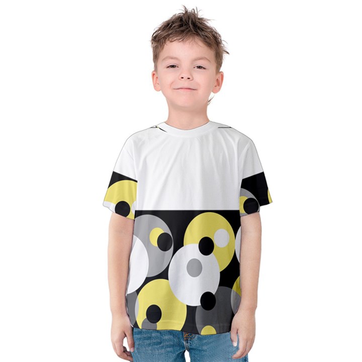 Black, Gray, Yellow Stripes and Dots Kids  Cotton Tee