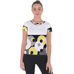 Black, Gray, Yellow Stripes And Dots Short Sleeve Sports Top  by digitaldivadesigns