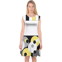 Black, Gray, Yellow Stripes And Dots Capsleeve Midi Dress by digitaldivadesigns