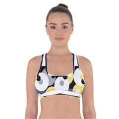 Black, Gray, Yellow Stripes And Dots Cross Back Sports Bra