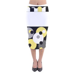 Black, Gray, Yellow Stripes And Dots Velvet Midi Pencil Skirt