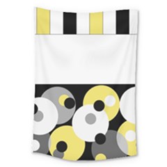 Black, Gray, Yellow Stripes And Dots Large Tapestry by digitaldivadesigns