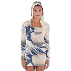 The Classic Japanese Great Wave Off Kanagawa By Hokusai Long Sleeve Hooded T-shirt by PodArtist