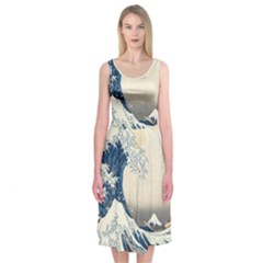 The Classic Japanese Great Wave Off Kanagawa By Hokusai Midi Sleeveless Dress by PodArtist