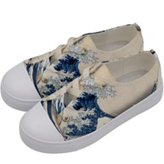 The Classic Japanese Great Wave Off Kanagawa By Hokusai Kids  Low Top Canvas Sneakers by PodArtist