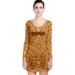 Golden Mandalas Pattern Long Sleeve Bodycon Dress by linceazul