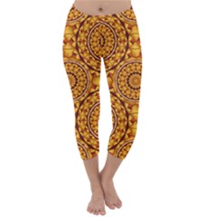 Golden Mandalas Pattern Capri Winter Leggings  by linceazul