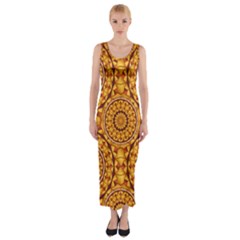 Golden Mandalas Pattern Fitted Maxi Dress by linceazul