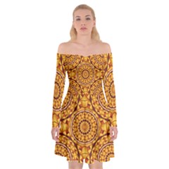 Golden Mandalas Pattern Off Shoulder Skater Dress by linceazul