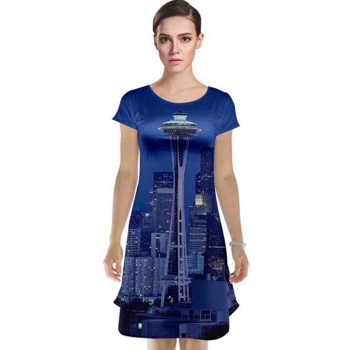 Space Needle Seattle Washington Cap Sleeve Nightdress