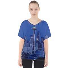 Space Needle Seattle Washington V-neck Dolman Drape Top