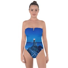 Plouzane France Lighthouse Landmark Tie Back One Piece Swimsuit